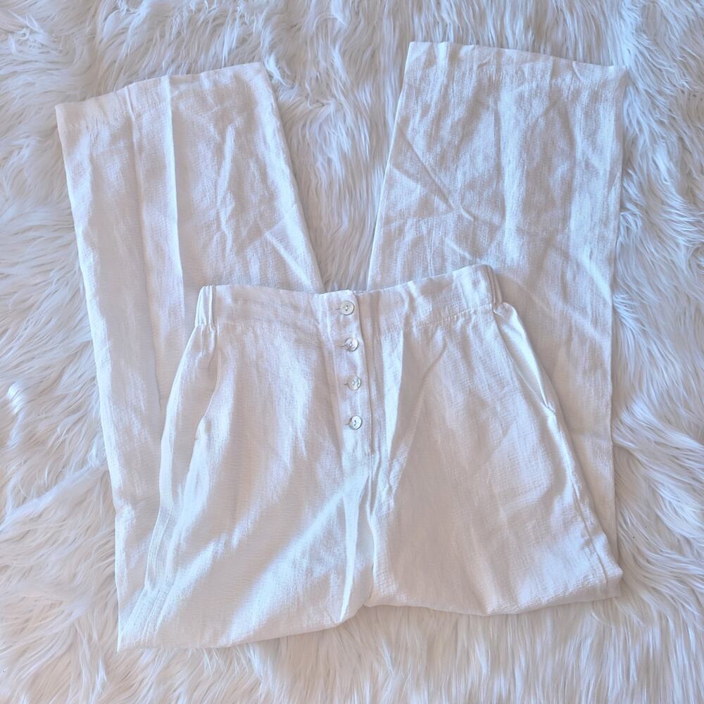 Anthropologie x Little Lies Peony Textured Pants Coastal White S Beachy Boho - Picture 2 of 4